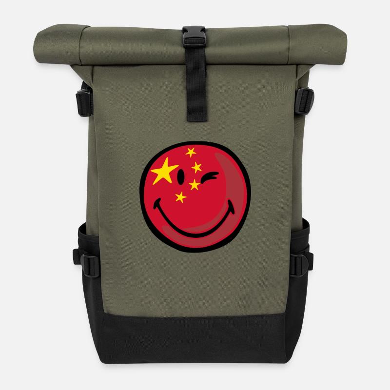 Smiley flag china - Sac à dos roll top - olive/noir