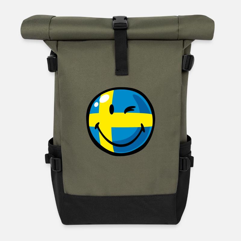 Smiley Flag Sweden - Rolltop Rucksack - Olive/Schwarz