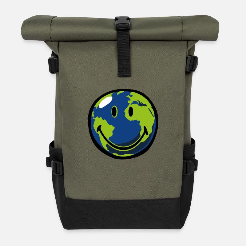 Smiley Earth - Rolltop Rucksack - Olive/Schwarz