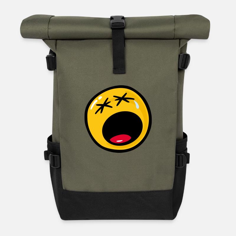 Smiley Sadness Miserable - Rolltop Rucksack - Olive/Schwarz