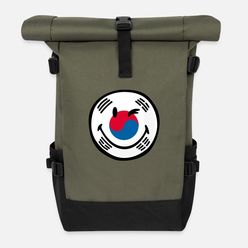 Smiley Flag South Korea - Rolltop Rucksack - Olive/Schwarz