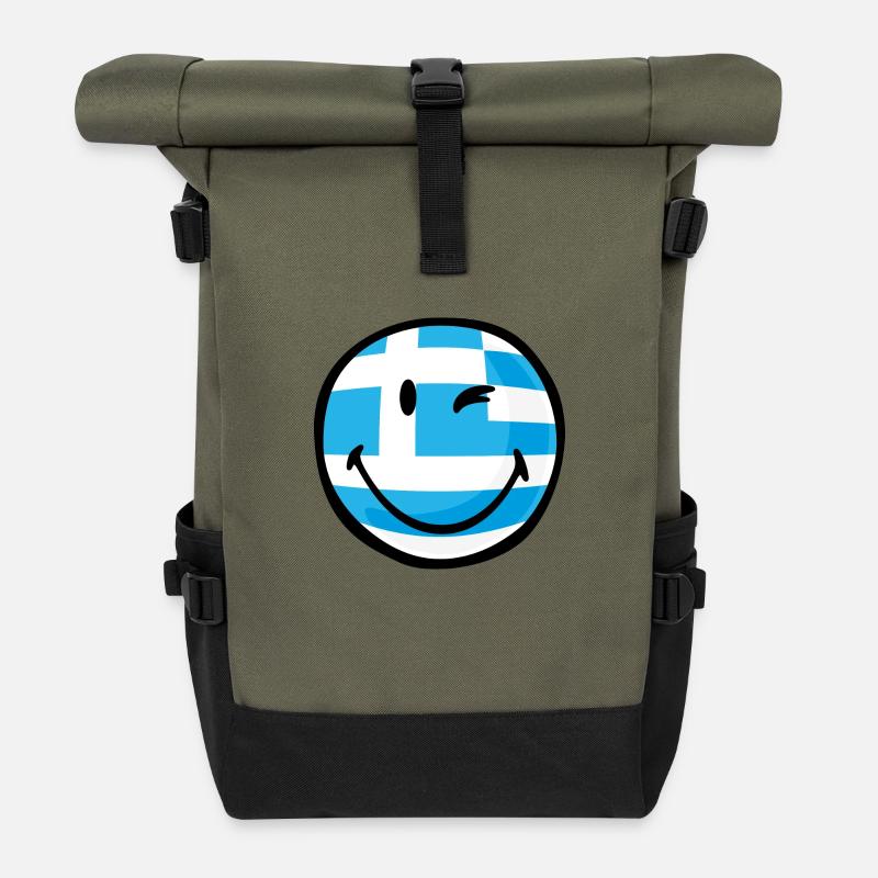 Smiley Greece - Rolltop Rucksack - Olive/Schwarz