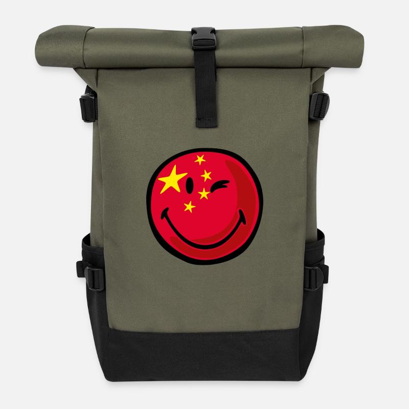 Smiley China - Rolltop Rucksack - Olive/Schwarz