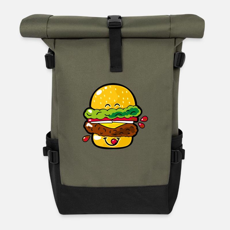 Smiley Hamburger - Roll Top Backpack - olive/black