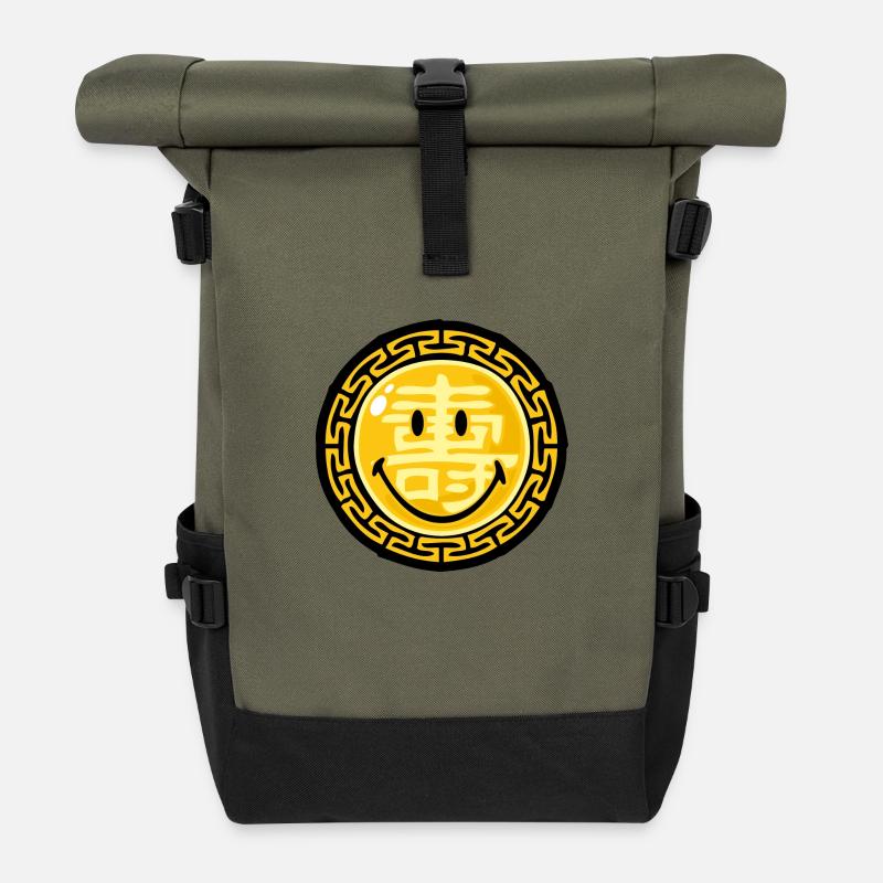 Smiley Chinese Zodiac - Roll Top Backpack - olive/black