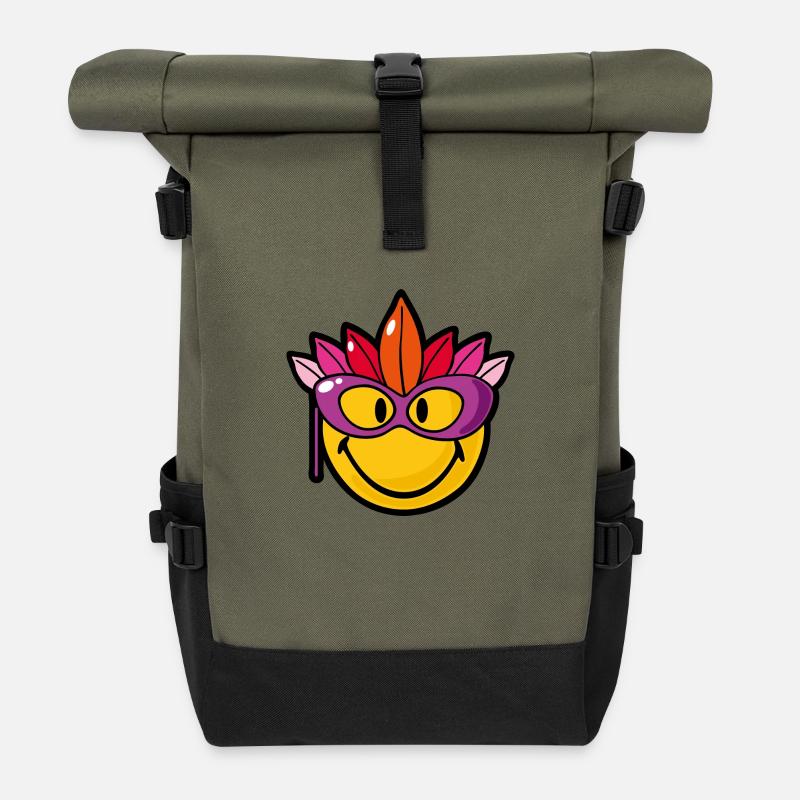 Smiley Mardi Gras - Rolltop Rucksack - Olive/Schwarz