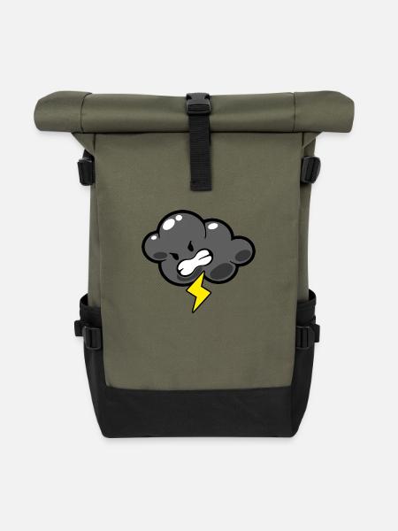 Smiley Kawaii Lightning - Rolltop Rucksack - Olive/Schwarz