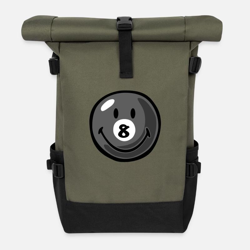 Smiley Pool Ball 8 - Rolltop Rucksack - Olive/Schwarz
