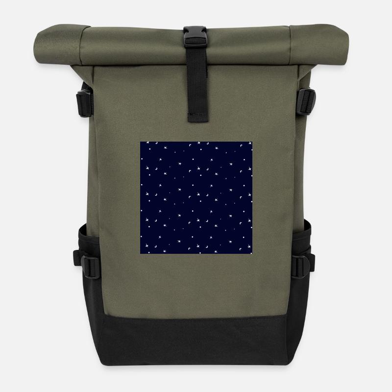 Sterne Muster - Rolltop Rucksack - Olive/Schwarz