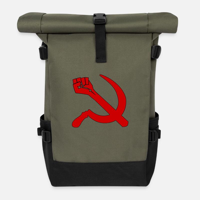 Hammer Sichel Faust | Retro Marxismus Icon Sweater - Rolltop Rucksack - Olive/Schwarz