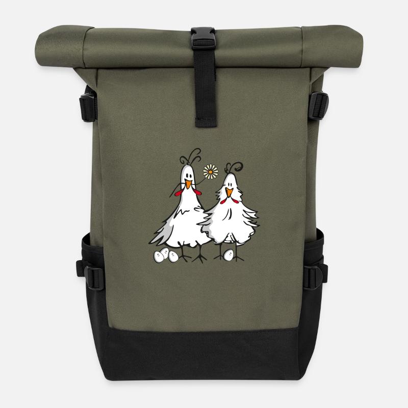 Rooster and Hen - Roll Top Backpack - olive/black