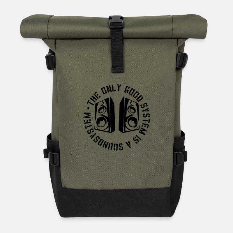 The Only Good System is a Soundsystem - Roll Top Backpack - olive/black