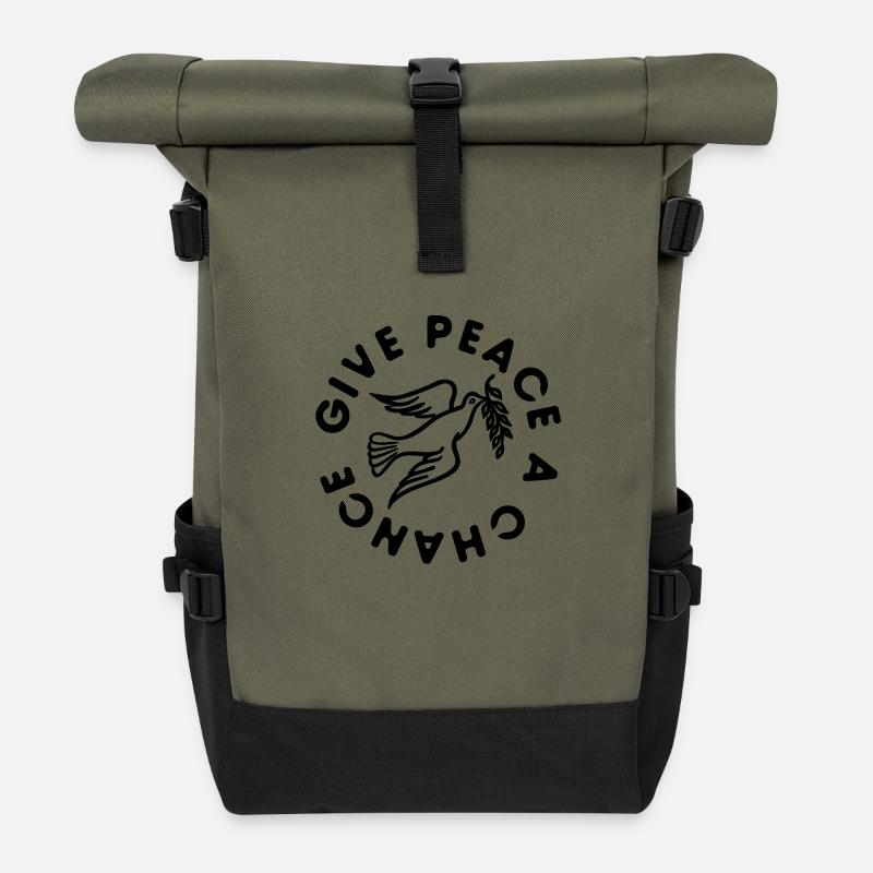Give peace a chance - Rolltop Rucksack - Olive/Schwarz