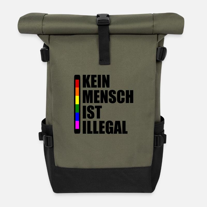 Kein mensch ist illegal - Rolltop Rucksack - Olive/Schwarz