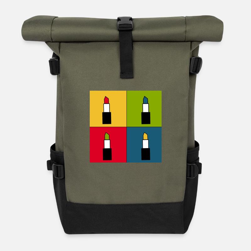 Pop-Art Lippen Lippenstift Poster bunt Geschenk - Rolltop Rucksack - Olive/Schwarz