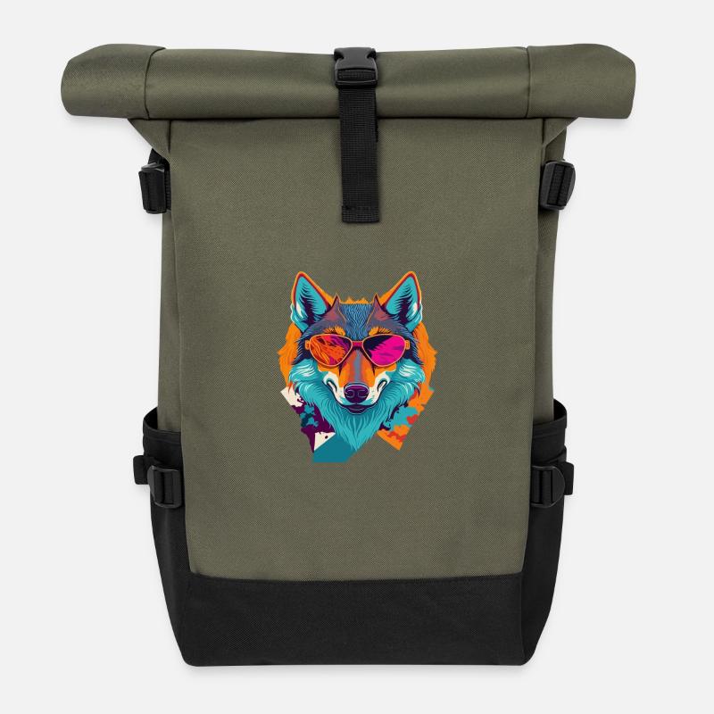 Retro-Wolfsaufstand - Rolltop Rucksack - Olive/Schwarz