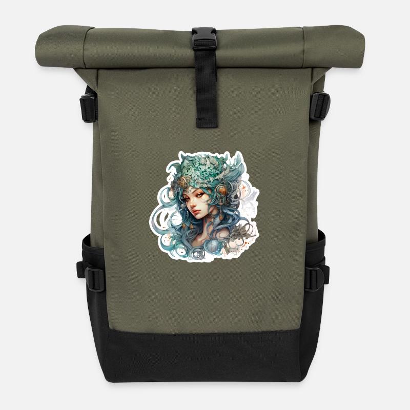 Wunderschöne Waldelfe aus einem Rollenspiel - Rolltop Rucksack - Olive/Schwarz