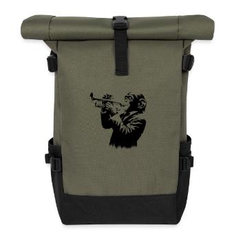 Trompeter im Affen Orchester StreetArt Banksy - Rolltop Rucksack - Olive/Schwarz - Vorne
