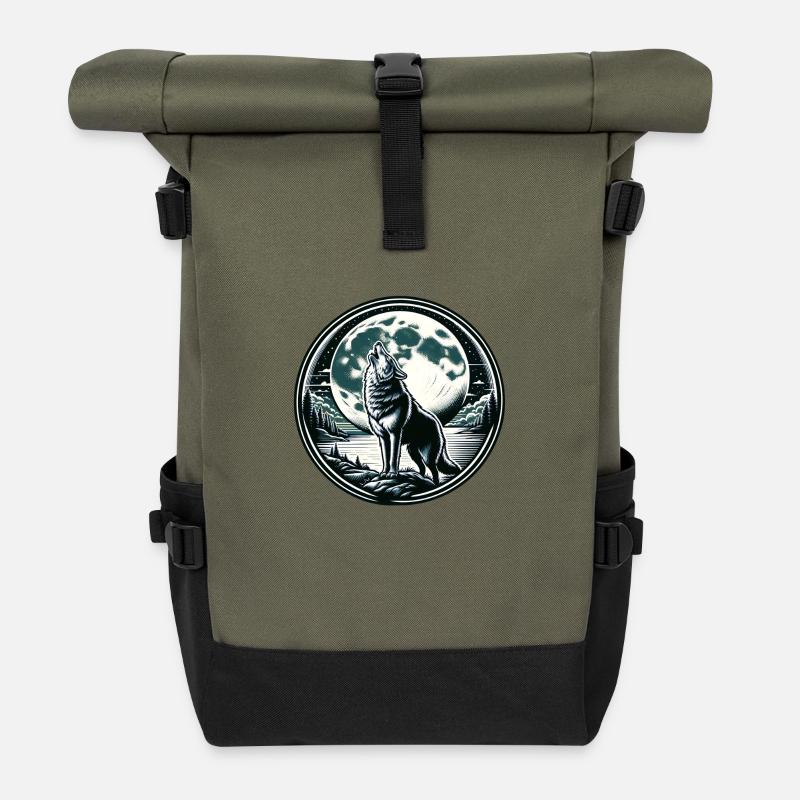 Wolf Mond Werwolf Heulen - Rolltop Rucksack - Olive/Schwarz