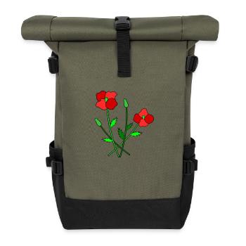 Blühender Mohn - Rolltop Rucksack - Olive/Schwarz - Vorne