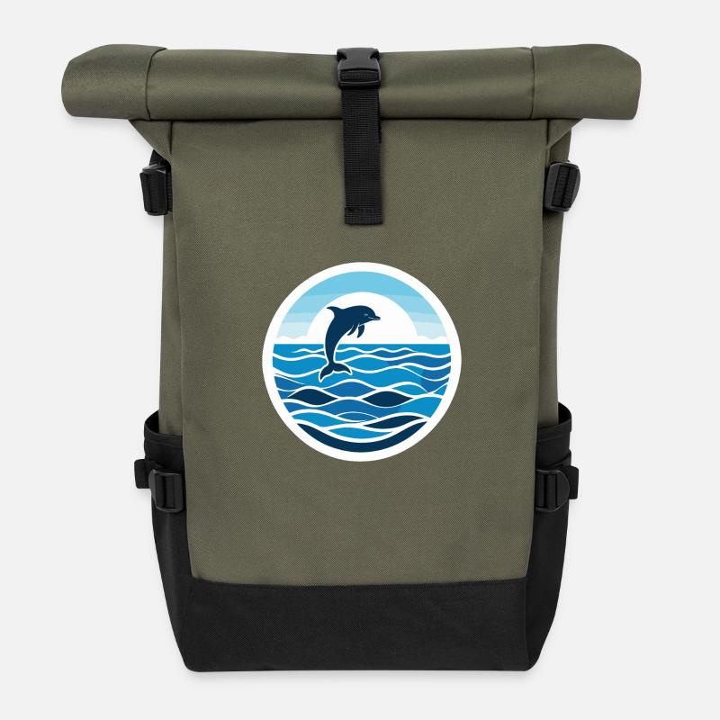 Ocean Dolphin Dance - Roll Top Backpack - olive/black