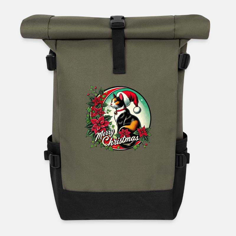 Frohe Weihnachten - Rolltop Rucksack - Olive/Schwarz