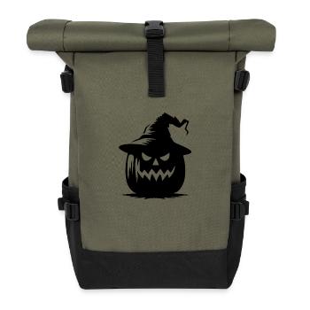 Lustige magische Halloween Kürbis Laterne mit Hut - Rolltop Rucksack - Olive/Schwarz - Vorne