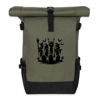 Hexen Halloween Fledermaus Friedhof Besen Party - Rolltop Rucksack - Olive/Schwarz - Vorne