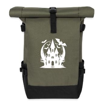 Eerie Magic Bat Haunted House Halloween - Roll Top Backpack - olive/black - Front