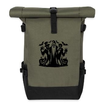 Lustige Kinder Halloween Kürbis Party mit Zombie - Rolltop Rucksack - Olive/Schwarz - Vorne