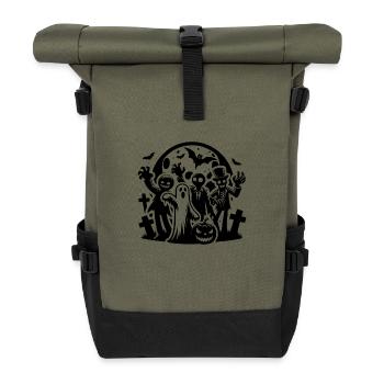 Lustige Halloween Kinder Kürbis Party mit Zombie - Rolltop Rucksack - Olive/Schwarz - Vorne
