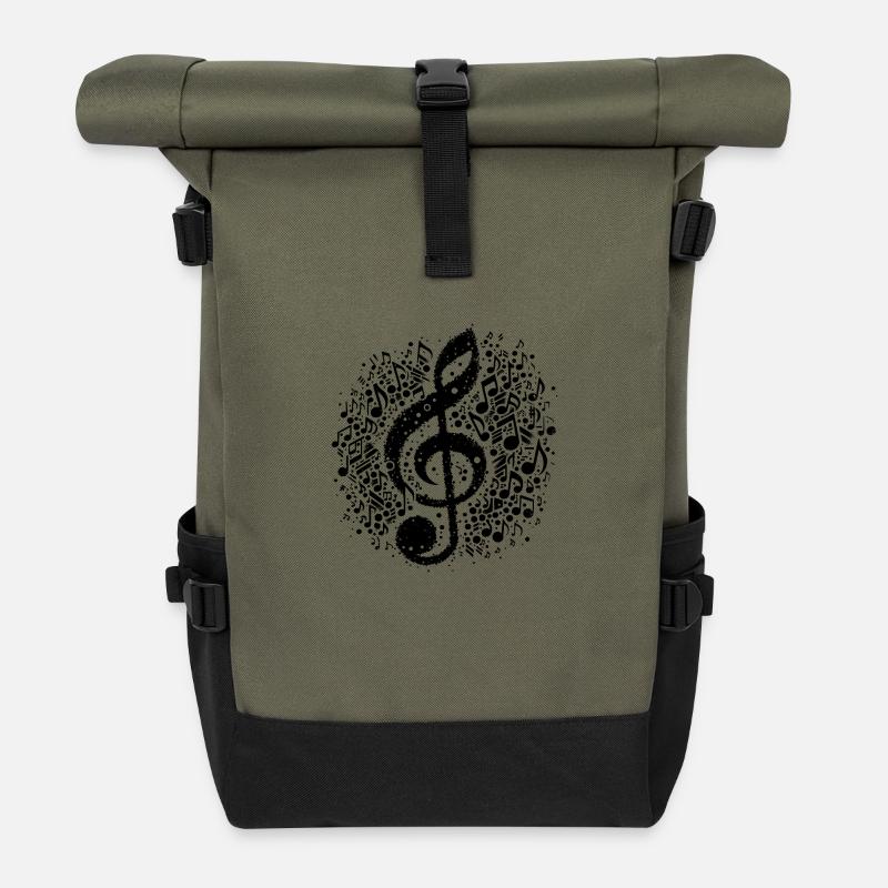 Zerstörte Musik Noten schwebender Notenschlüssel - Rolltop Rucksack - Olive/Schwarz
