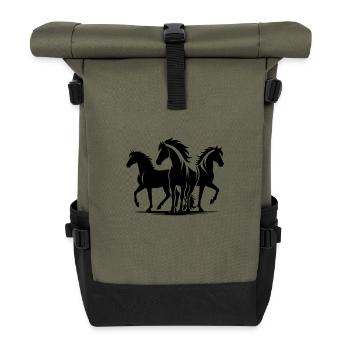 Three elegant horses with wild manes - Roll Top Backpack - olive/black - Front