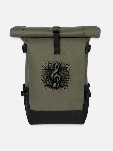 Altes Notenblatt mit Musik Noten Notenschlüssel - Rolltop Rucksack - Olive/Schwarz