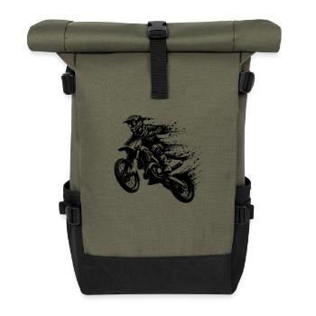 Motorsport Hobby Gelände Maschine im Sprung - Rolltop Rucksack - Olive/Schwarz - Vorne