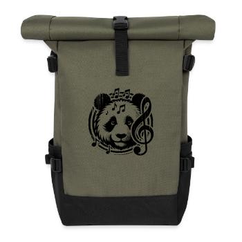 Panda Kopf Musik Noten Tattoo mit Notenschlüssel - Rolltop Rucksack - Olive/Schwarz - Vorne