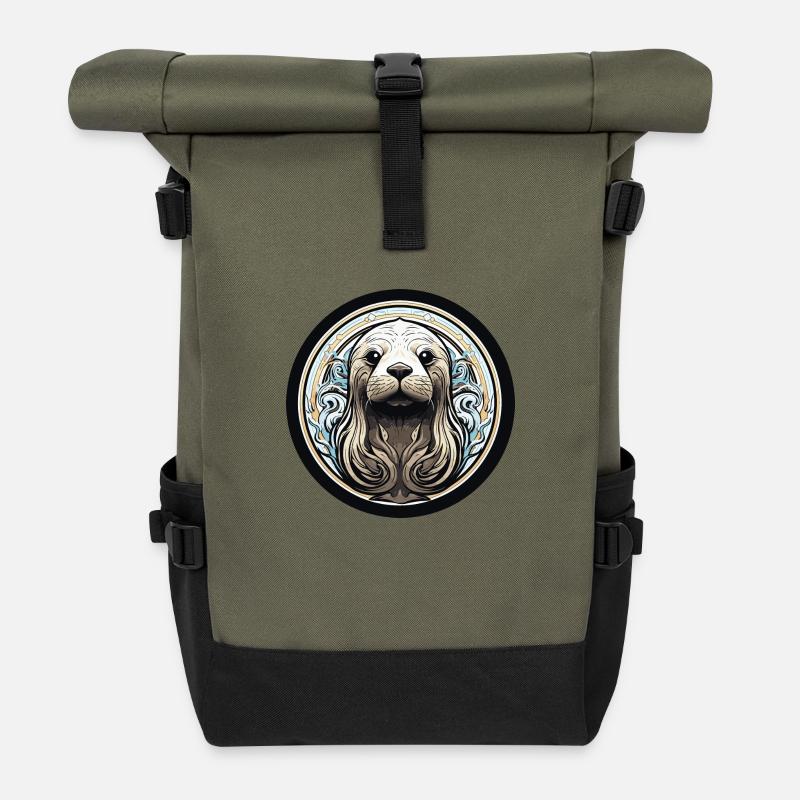seehund walross - Rolltop Rucksack - Olive/Schwarz