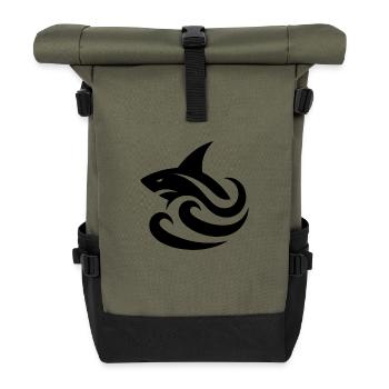 Shark Tattoo Logo Waves Style - Roll Top Backpack - olive/black - Front