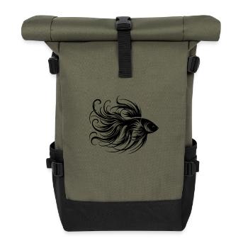Prächtiger Kampffisch Gattung Labyrinthfisch - Rolltop Rucksack - Olive/Schwarz - Vorne