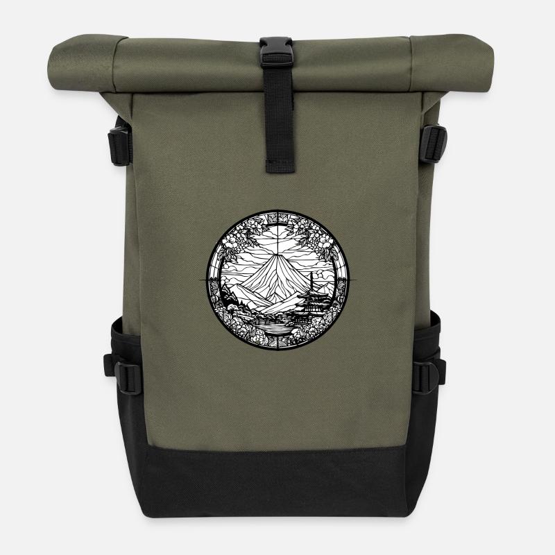 Fuji Schwarz Weiß - Rolltop Rucksack - Olive/Schwarz