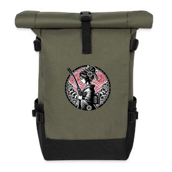 Samurai-Mädchen - Rolltop Rucksack - Olive/Schwarz - Vorne