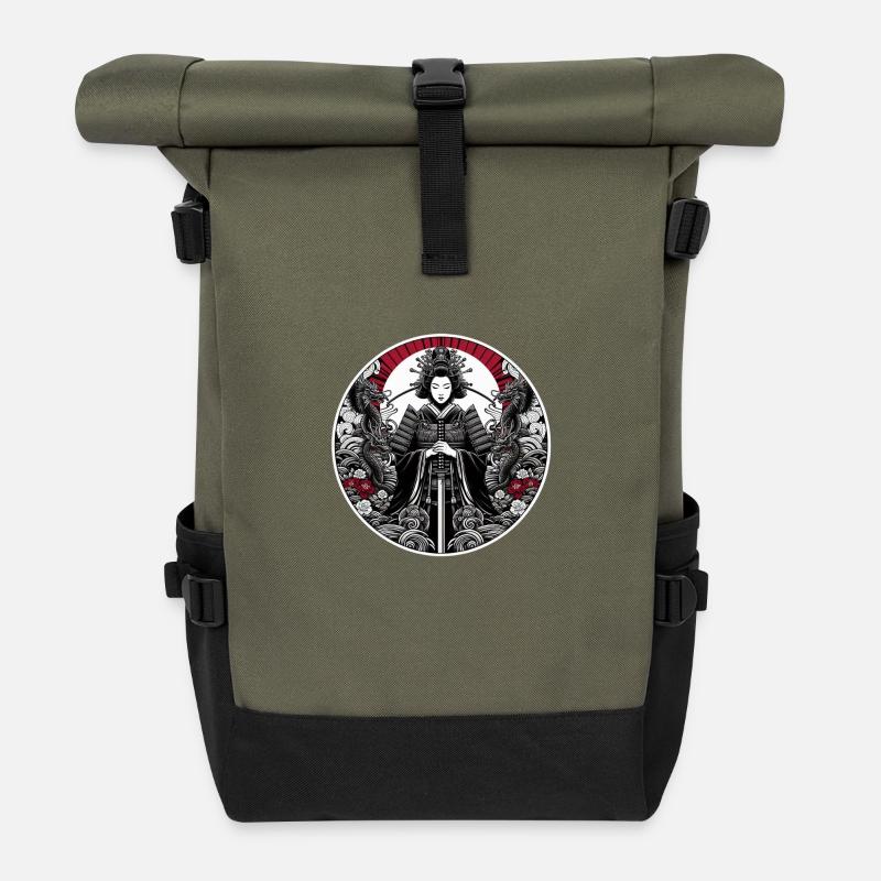 Japanese GeishaRed - Roll Top Backpack - olive/black