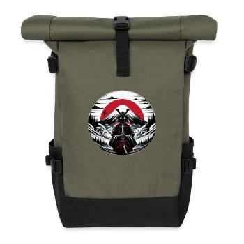 Shadow Warrior in front of fuji and red sun - Roll Top Backpack - olive/black - Front