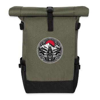 Japanischer Samurai-Krieger - Rolltop Rucksack - Olive/Schwarz - Vorne