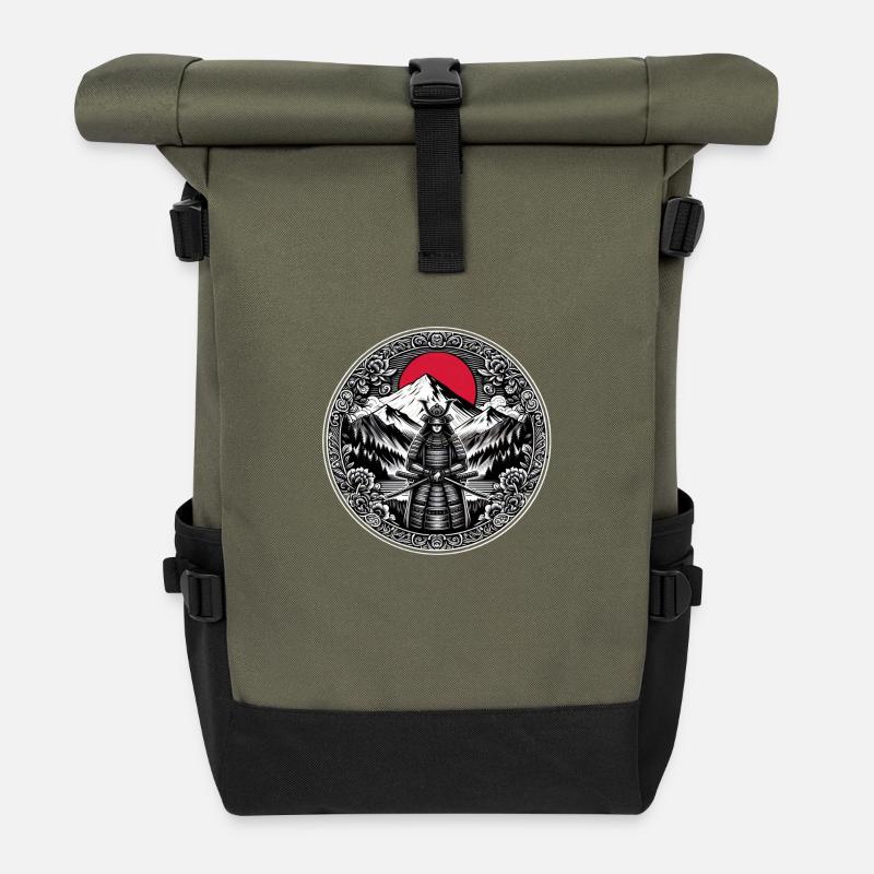 Japanischer Samurai-Krieger - Rolltop Rucksack - Olive/Schwarz