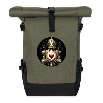 Golden robot holding red heart - Roll Top Backpack - olive/black - Front