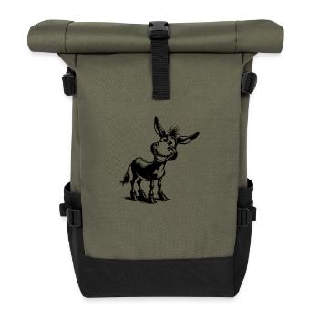 Lustig grinsender Esel Bleistift Zeichnung - Rolltop Rucksack - Olive/Schwarz - Vorne