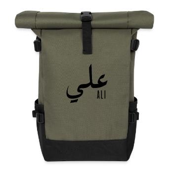 Ali name in Arabic - Roll Top Backpack - olive/black - Front