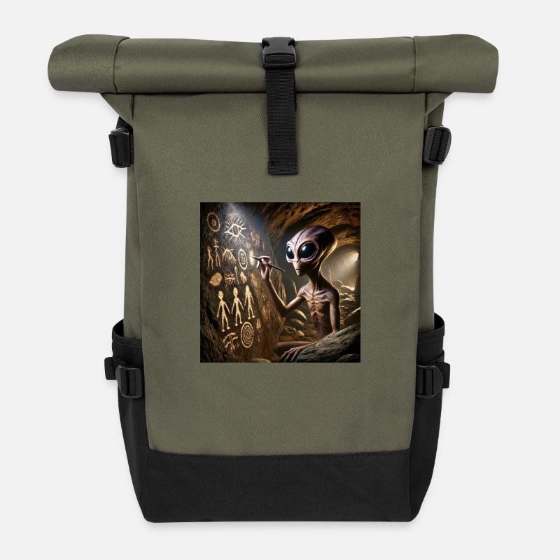 Prehistoric alien - Roll Top Backpack - olive/black