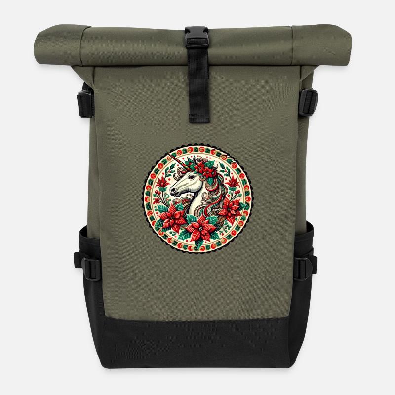 Licorne de Noël - Sac à dos roll top - olive/noir